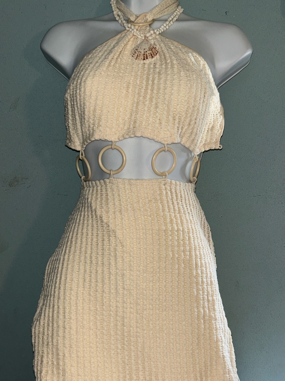 Summer /beach Halter Knit Cutout Dress with Ring Accents